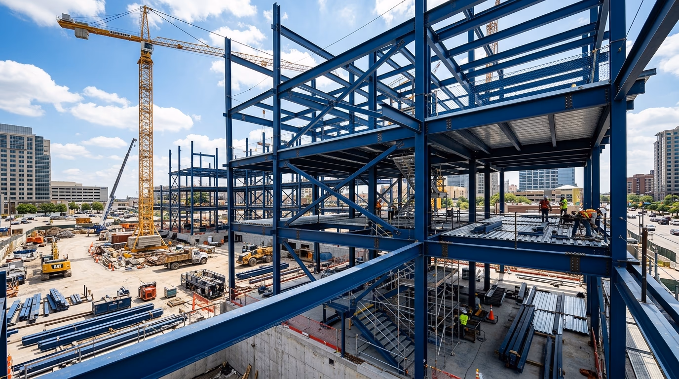 Structural steel frame under construction
